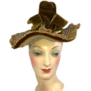 1890s Style Hat From 1940s Film Tv Straw Perch Summer